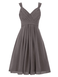 Simple A-line V Neck Short Chiffon Grey Bridesmaid Dress
