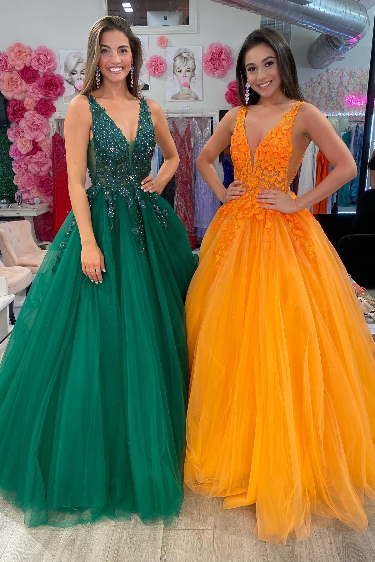 Princess Orange A-line Floral Appliues Long Formal Dress – Dreamdressy