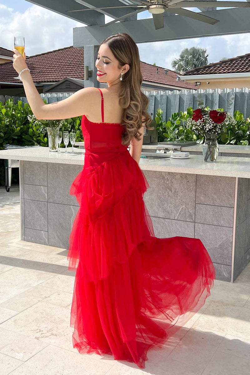 Princess Hot Pink Tulle Tiered Long Dress